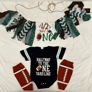 Half Birthday Football Themed Baby Outfit with High Chair Banner 9-12 Months